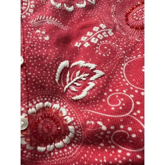 Women's Size Small Eddie Bauer Salmon &‎ White Cardigan Embroidered Sweater - Picture 6 of 6